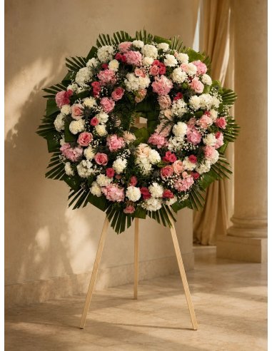Pink & White Funeral Wreath | Delivery to Mallorca funeral homes