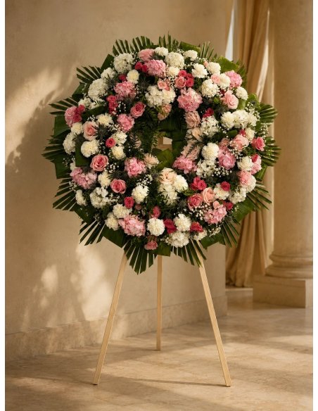 Pink & White Funeral Wreath | Delivery to Mallorca funeral homes
